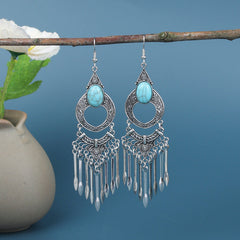 Colourful tassel earrings with geometric design image 4
