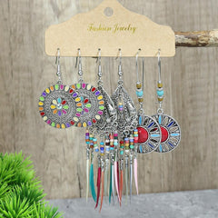 geometric earrings styled with vintage apparel