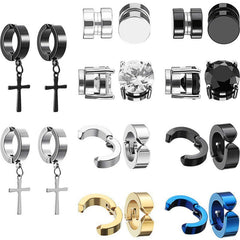 trendy titanium steel cross zirconia magnetic earring 3