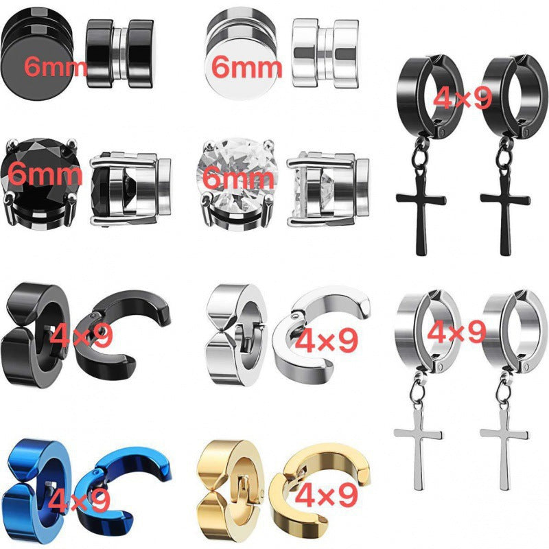 trendy titanium steel cross zirconia magnetic earring 7