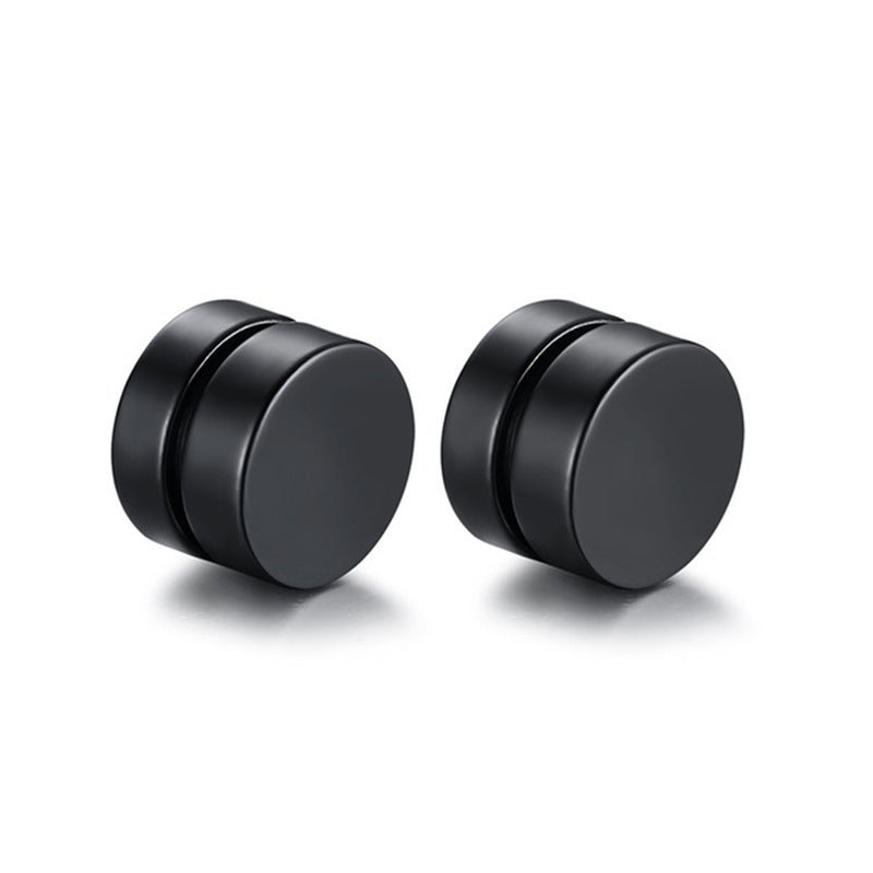 Geometric design titanium ear studs displayed on a model