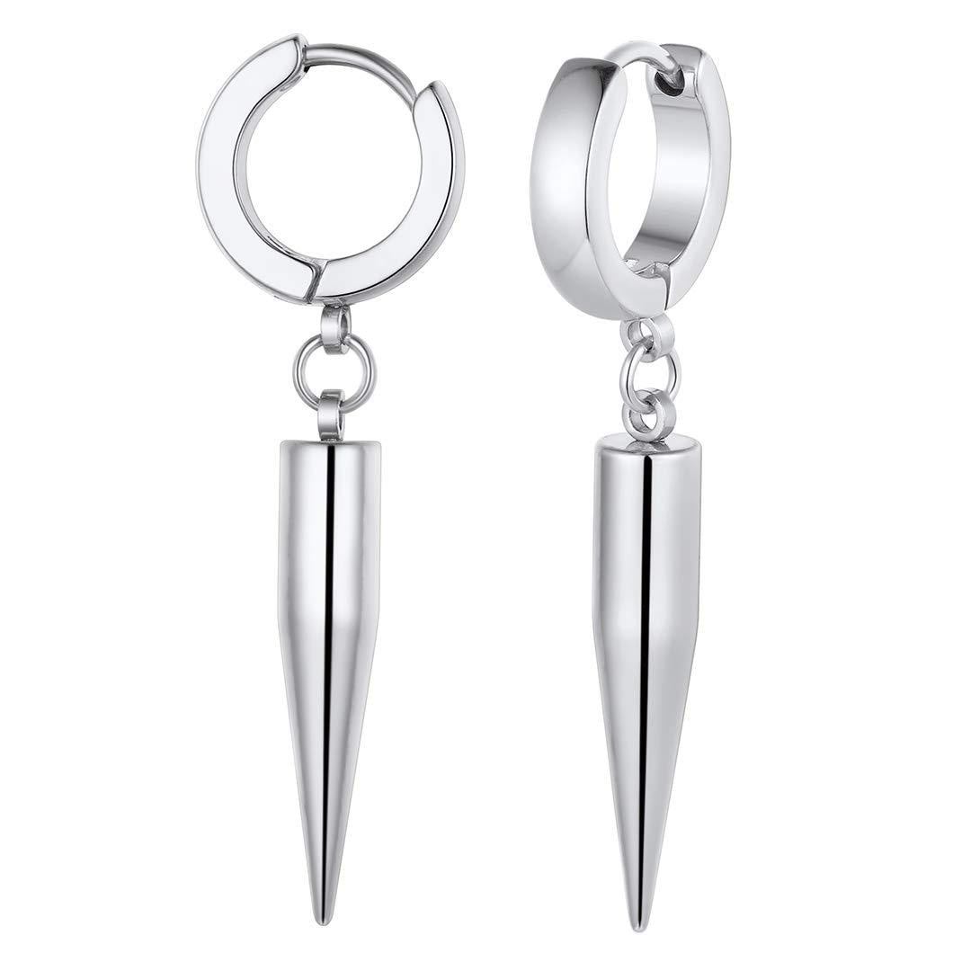 Stylish titanium steel round earrings with bullet pendant