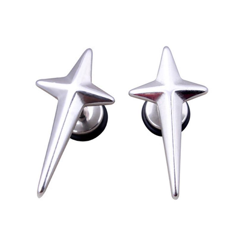 Trendy titanium steel cross earrings in steel colour