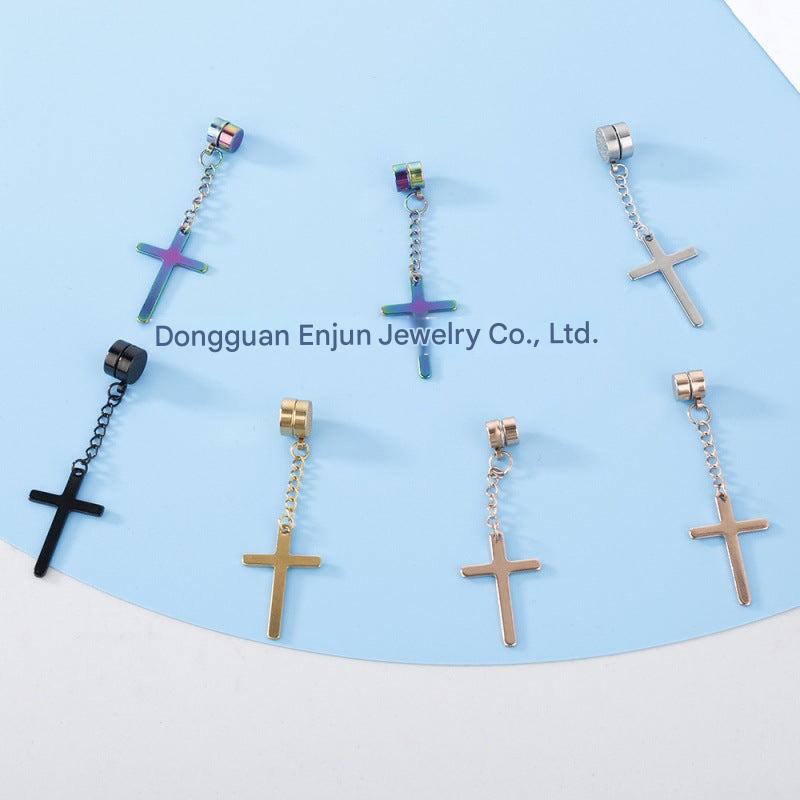 Colorful collection of titanium earrings on display