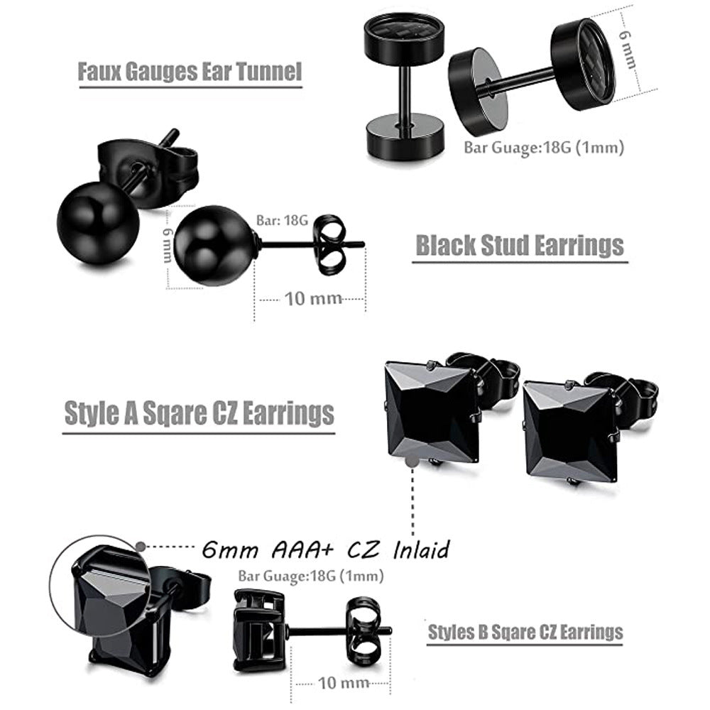 Trendy Geometric Black Zircon Ear Studs Image 2