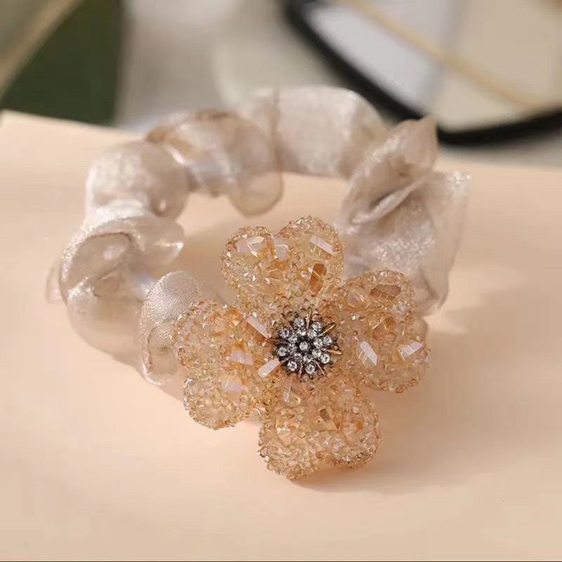 stylish clover pattern hair scrunchie in champagne colour