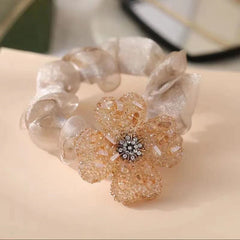 stylish clover pattern hair scrunchie in champagne colour