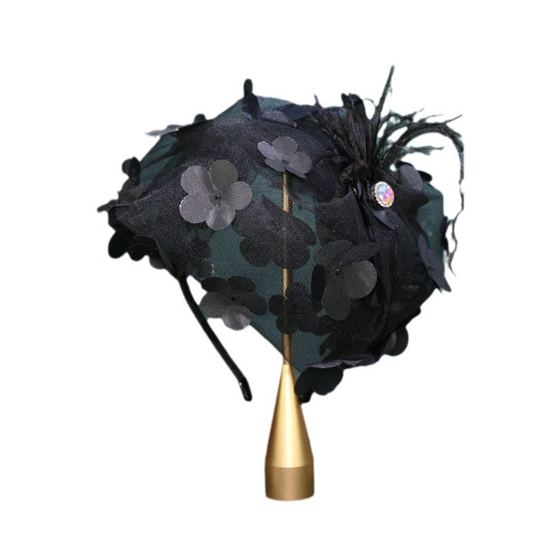 Close-up of Floral Feather Half Hat Headband design
