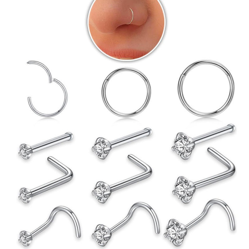 Trendy nose jewellery with sparkling zirconia