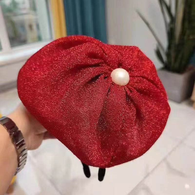 Elegant Retro Pearl Bow Beret Hat Image 8