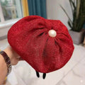 Elegant Retro Pearl Bow Beret Hat Image 8