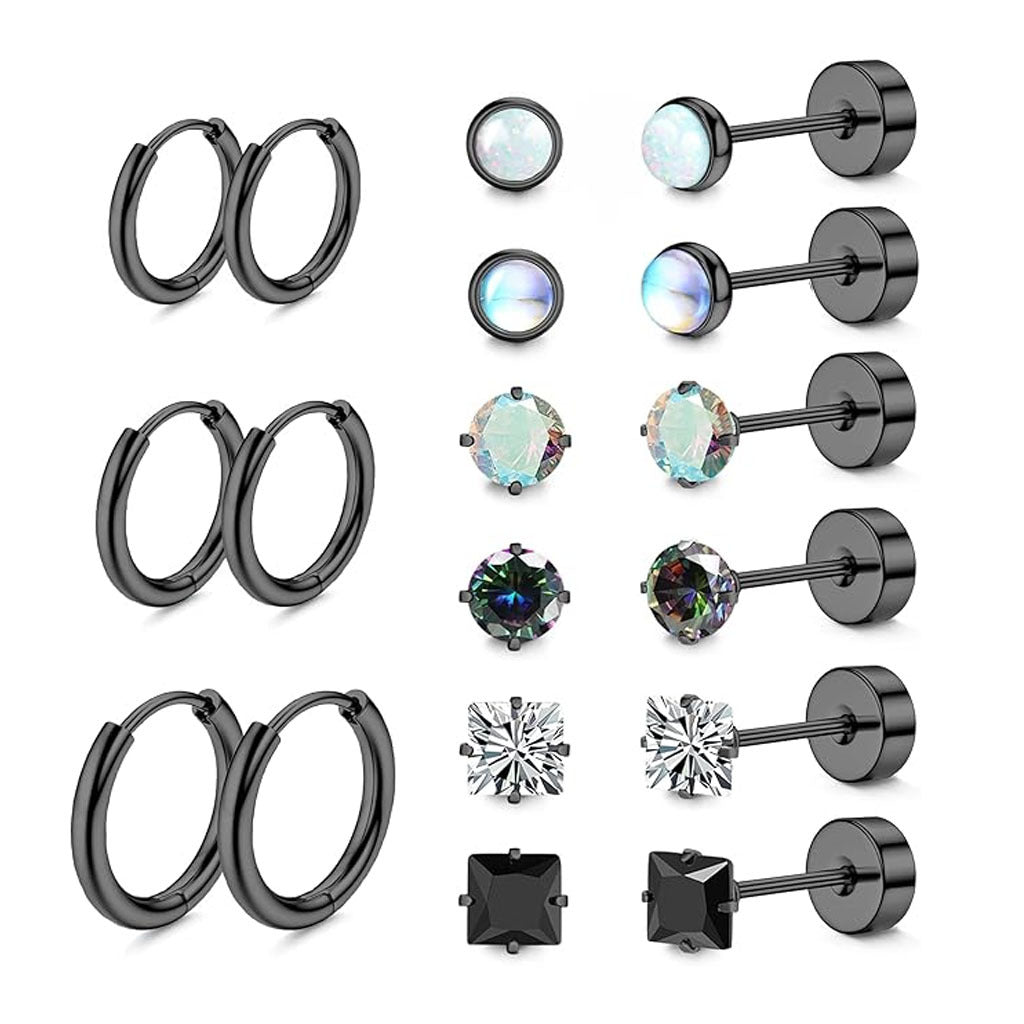 Geometric zirconia stud earrings in black