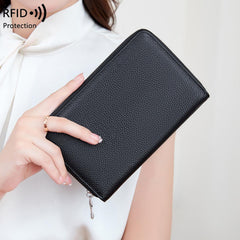 Interior view showing compartments of the leather wallet