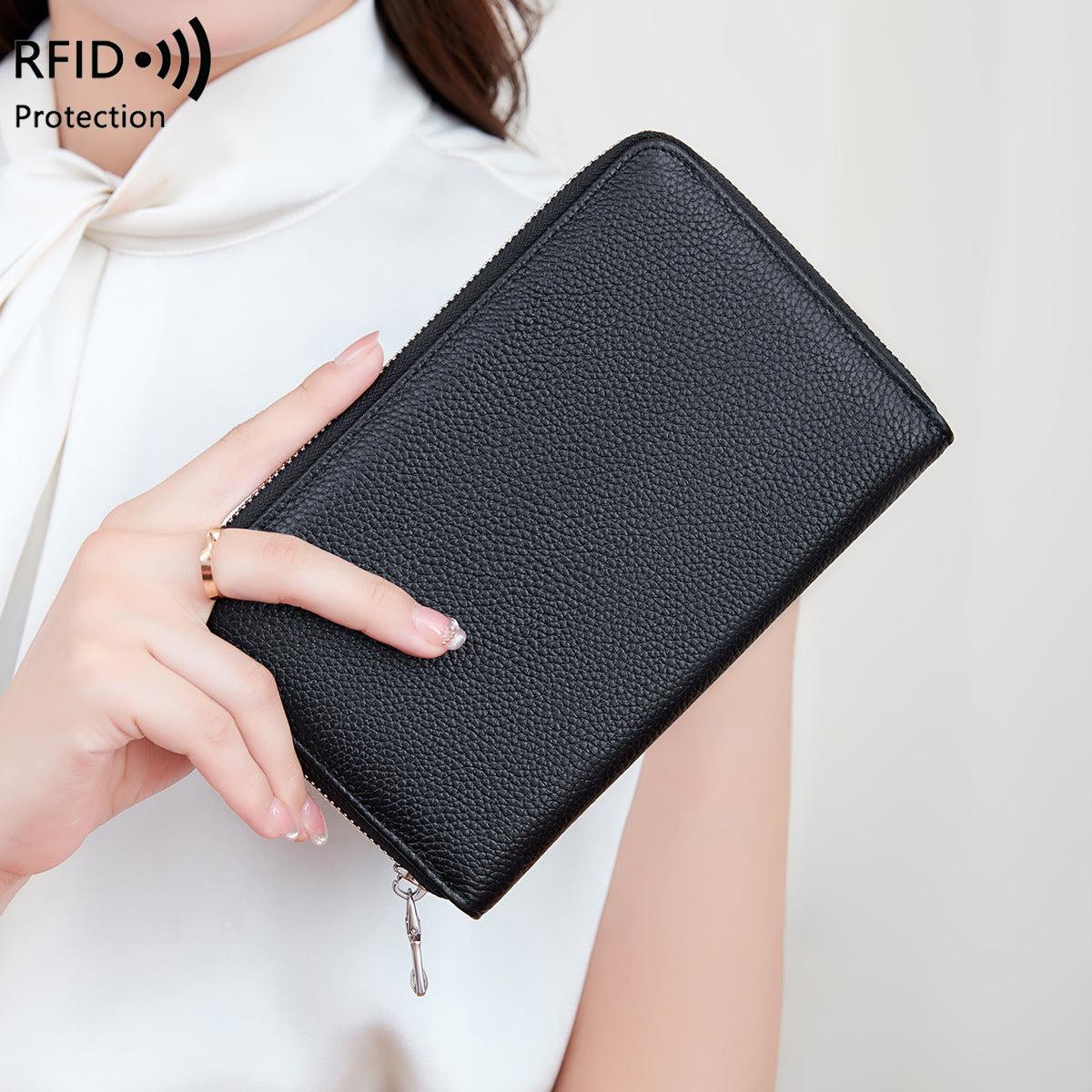 Interior view showing compartments of the leather wallet