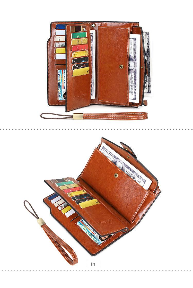 Stylish PU Leather Long Wallet in Vintage Brown
