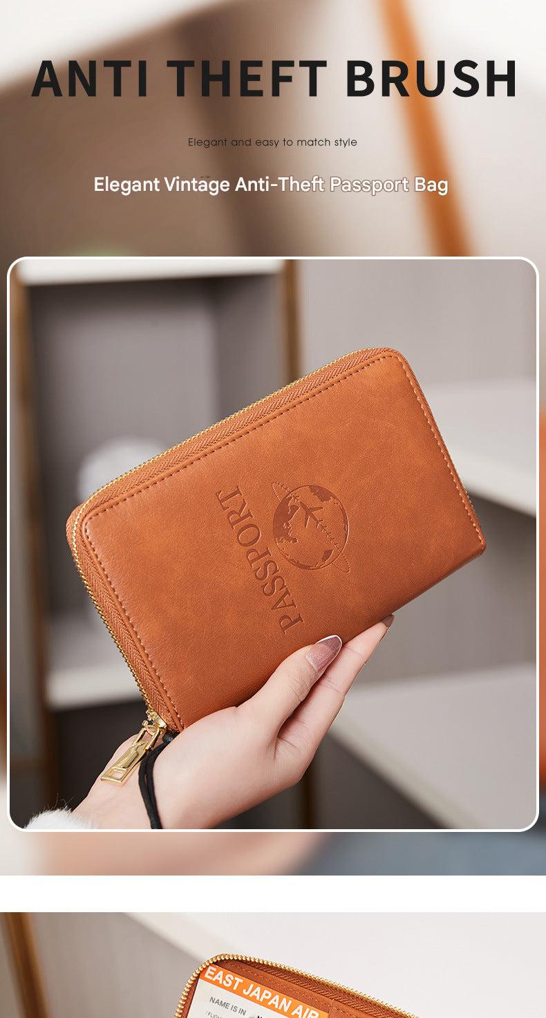 RFID passport holder open showing compartments