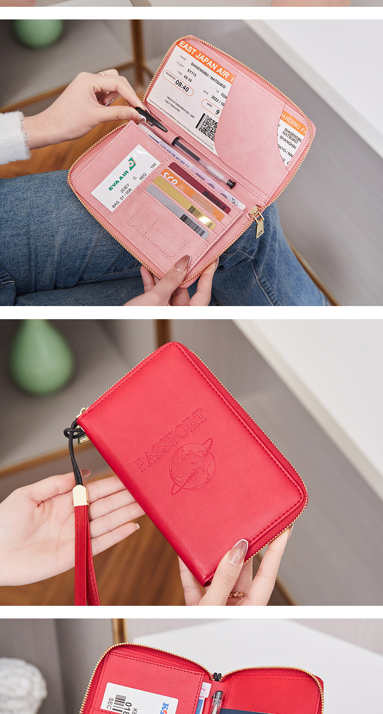 RFID passport holder open showing compartments