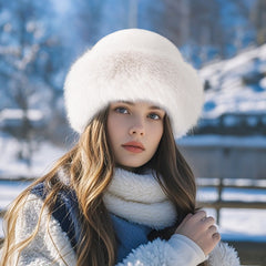 Close-up of pink knitted winter hat for women