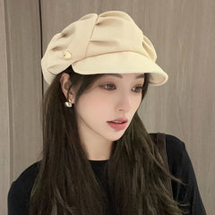 Casual winter outfit with khaki beret