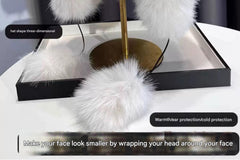 Cute plush winter hat with bear ears flat lay