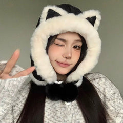 Close-up of Cozy Fox Ear Plush Hat