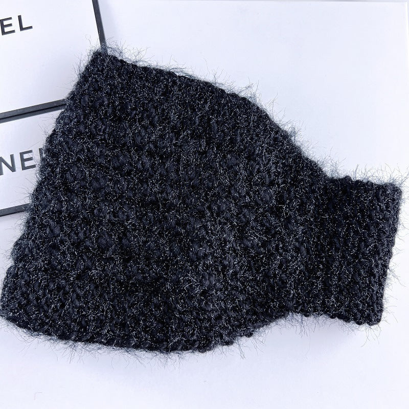 Elegant grey knitted ear warmer for women