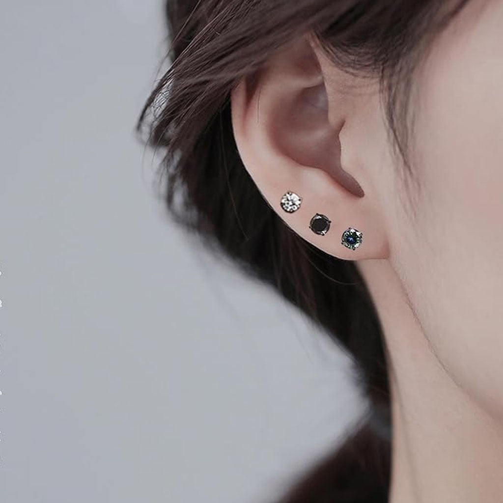 Stainless steel stud earrings on display image 3