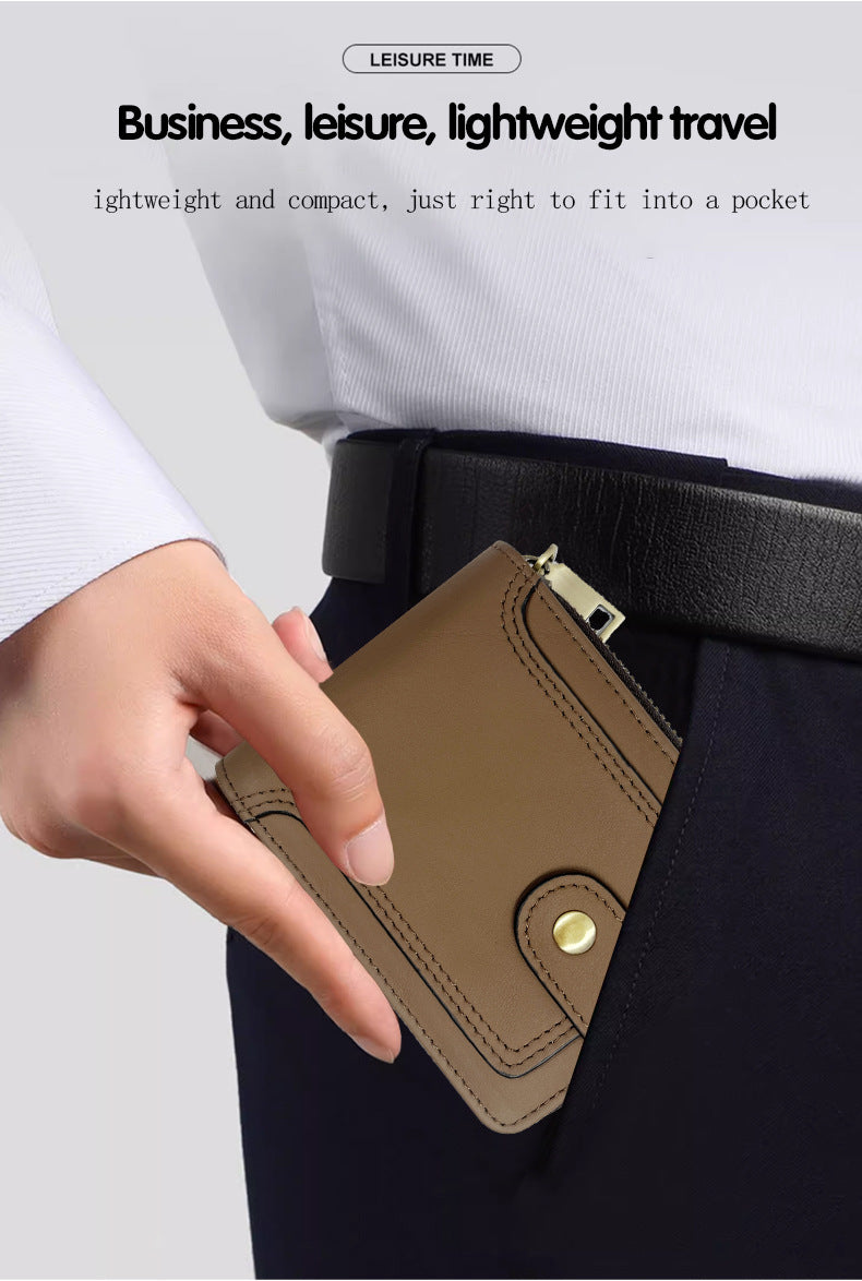 Brown leather men's wallet showcasing card display features