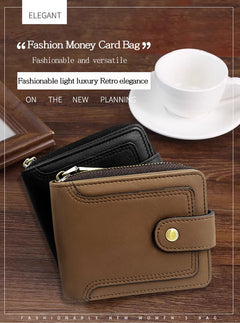 Premium leather wallet in black with zipper and card slots