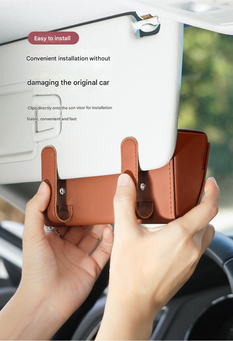 PU leather sunglasses holder with functionality