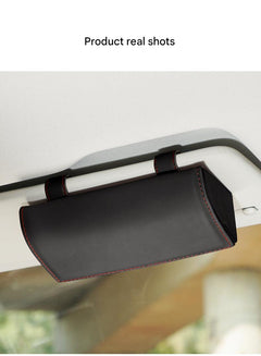 Close-up of car sunglasses holder in brown leather