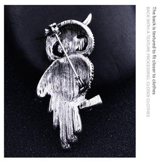 Antique Gold Owl Brooch with Sparkling Crystals