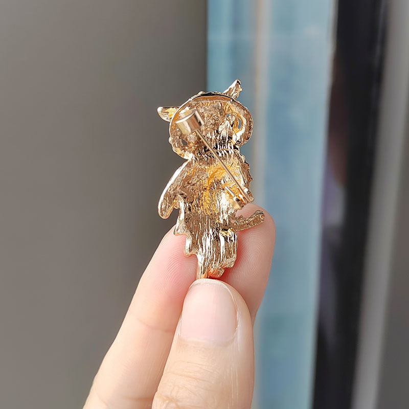 Blue Owl Brooch with Gemstones