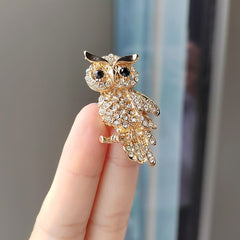 Antique Gold Owl Brooch with Sparkling Crystals