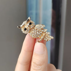 Blue Owl Brooch with Gemstones