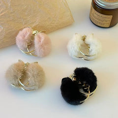 Stylish Plush Metal Hair Claw in White