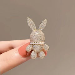 Charming Rabbit Brooch with Crystals and Pearls - Image 1