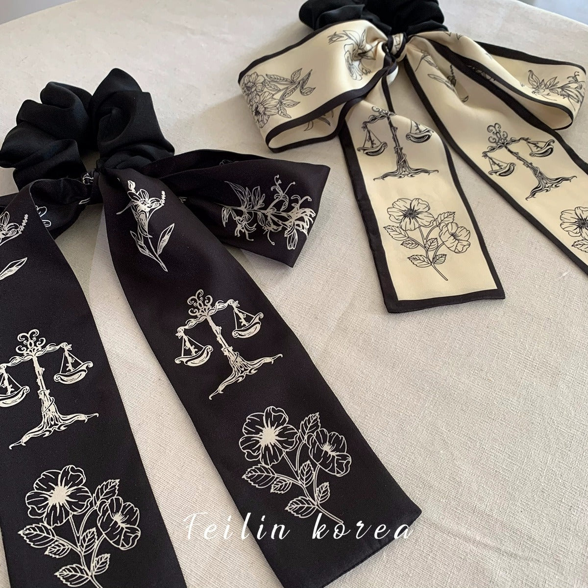 Close-up of stylish hair tie with bow detail