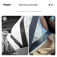 Pink adjustable car seat belt clip in car