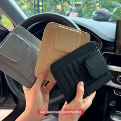 Elegant beige PU leather glasses holder in vehicle