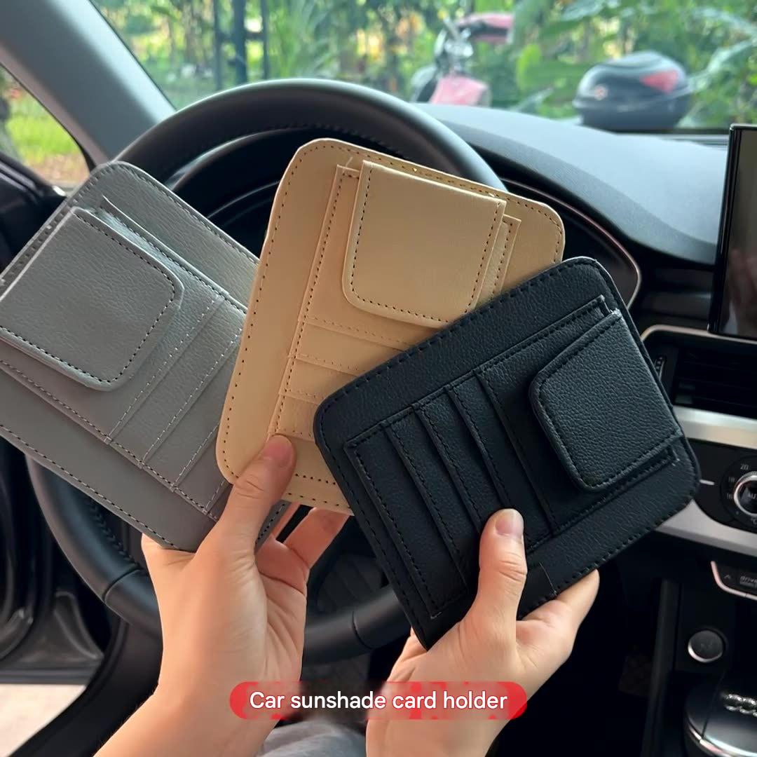 Elegant beige PU leather glasses holder in vehicle