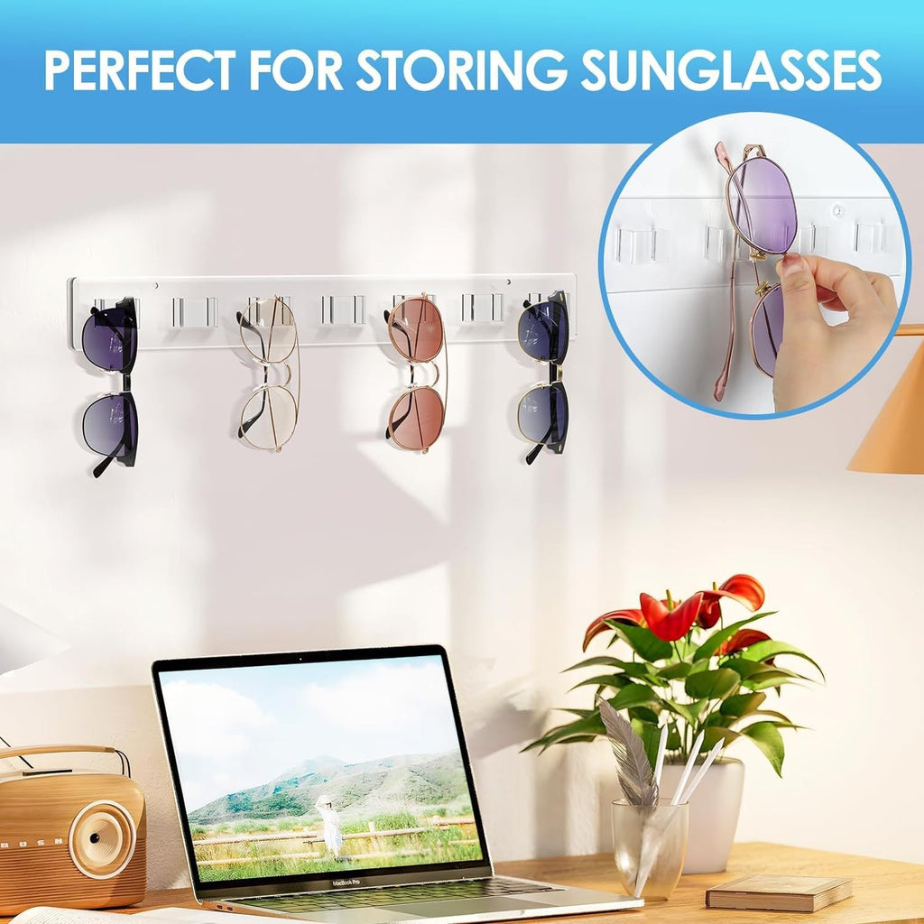 Front view of stylish acrylic sunglasses display rack