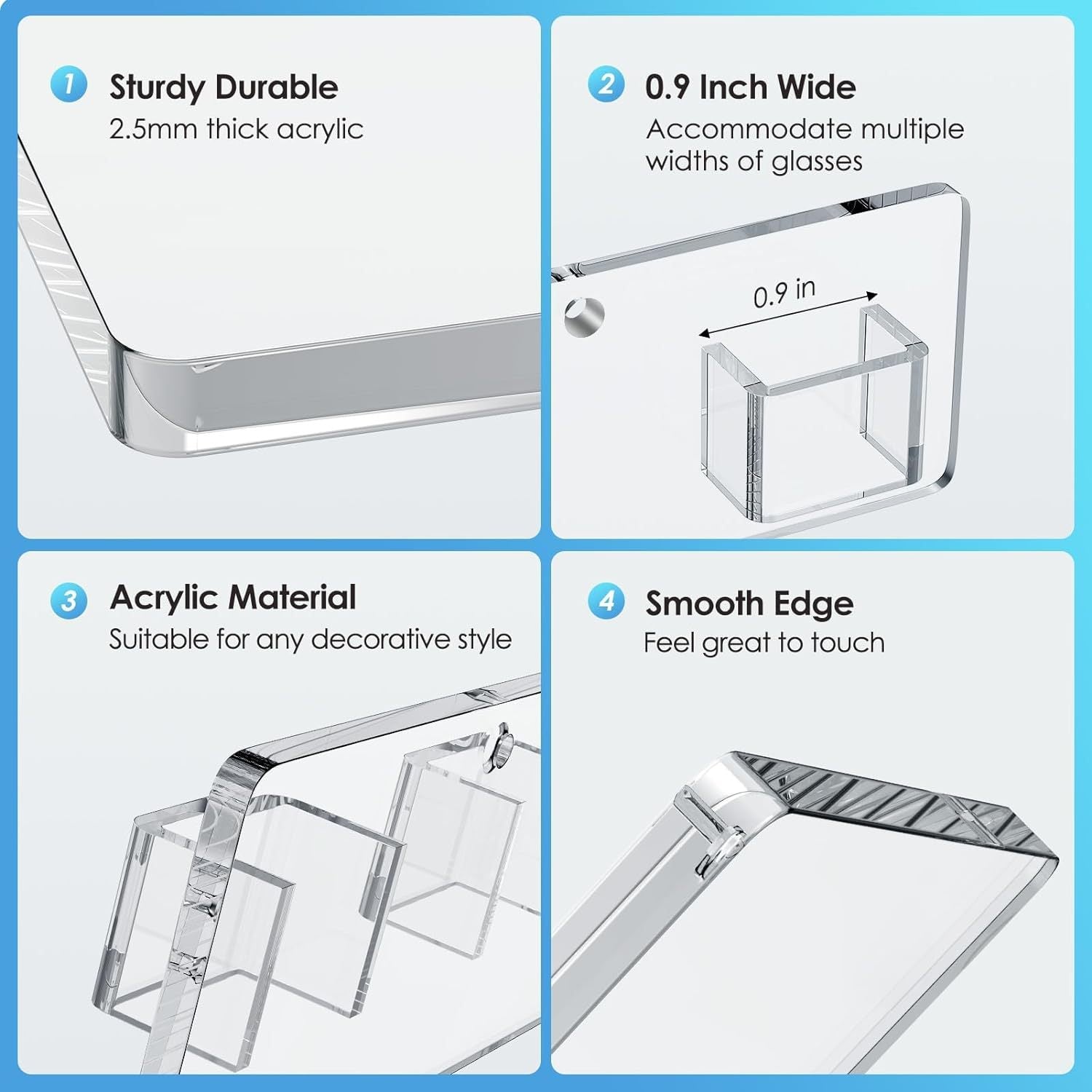 Side angle of acrylic sunglasses holder