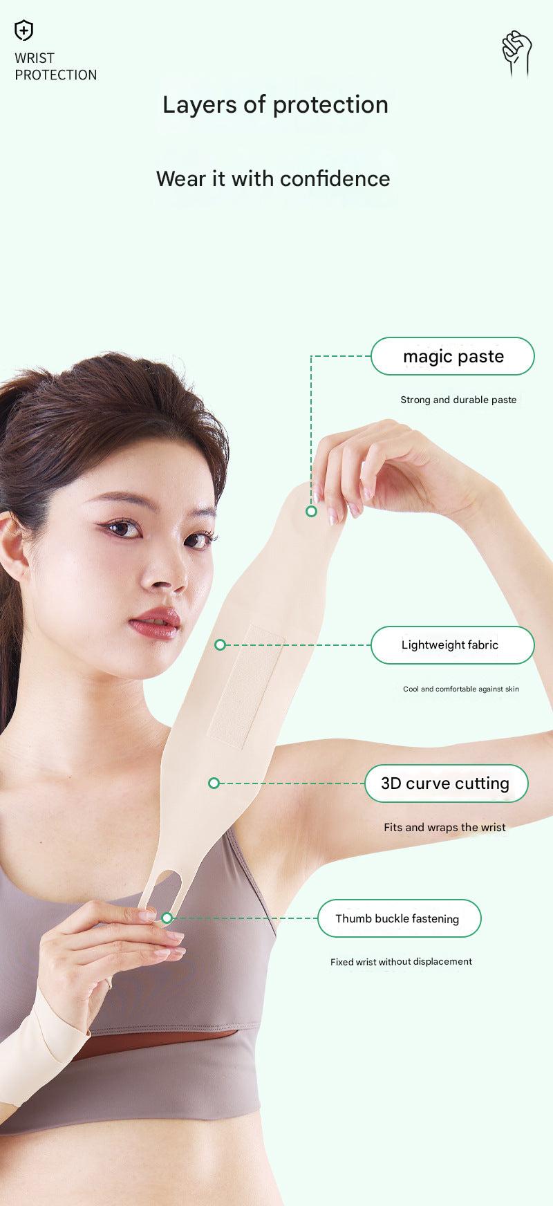 Flexible wrist sleeve shown in multiple activities