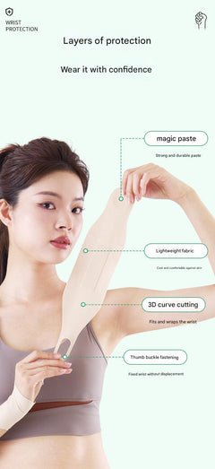 Flexible wrist sleeve shown in multiple activities