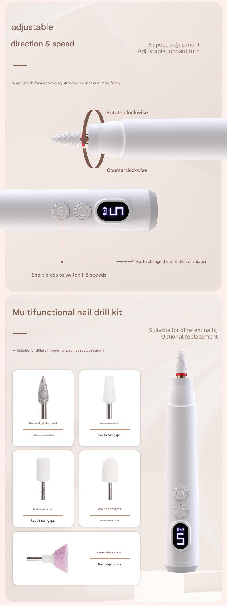 Close up of nail file attachment for grooming