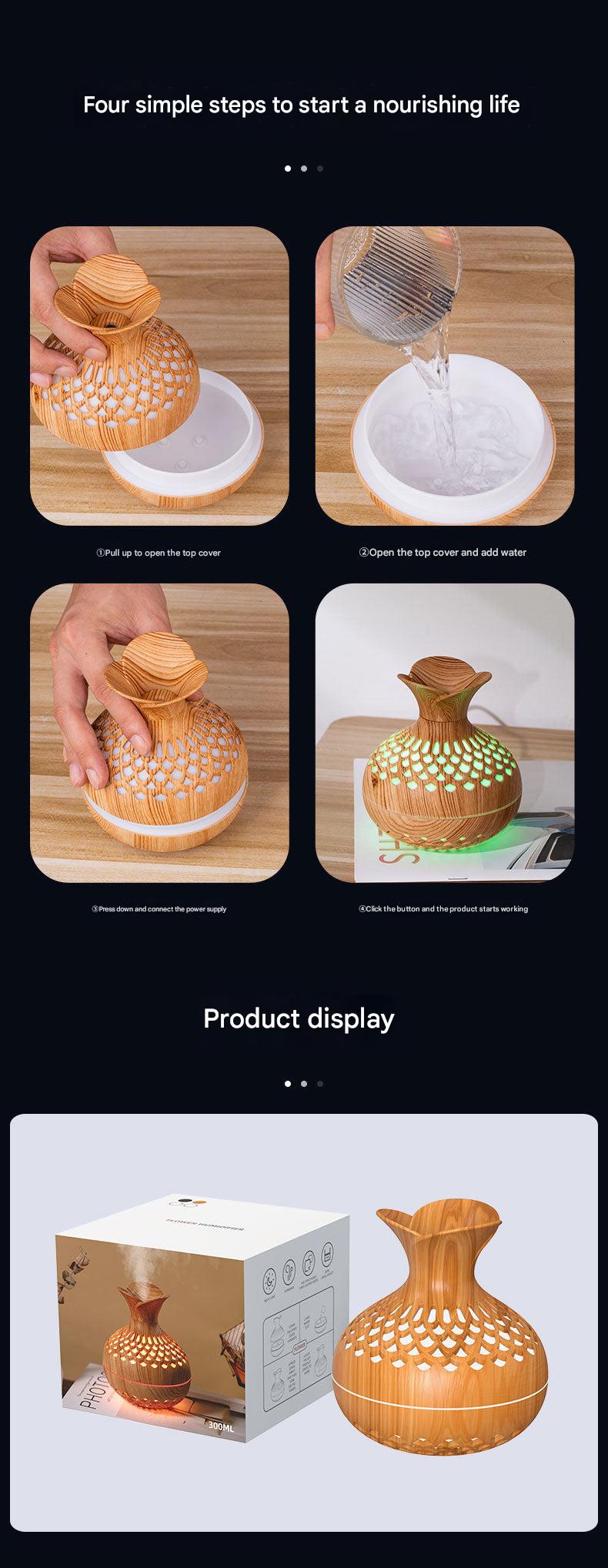 HoliHey wood grain humidifier with capacity details