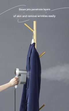 Portable steam iron close-up with controls