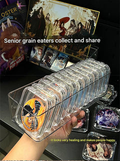 acrylic box containing badges and collectibles