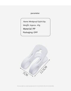 Clips holding sheets securely in windy conditions